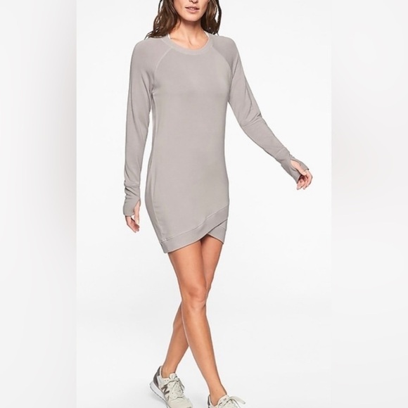 Athleta Criss Cross Sweatshirt Dress in Taupe/Gray Size small - Picture 1 of 7
